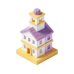Isometric Block Church Icon - 3D Toy Building Design