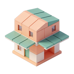 Isometric Block House 3D Icon - Pastel Building