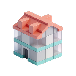 Isometric Block House Icon - 3D Voxel Home Design