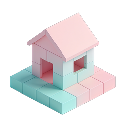 Isometric Block House Icon - Pastel 3D Home Illustration
