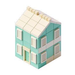 Isometric Block House 3D Icon for Real Estate Design