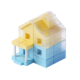 Isometric Block House 3D Icon - Colorful Toy Building Design