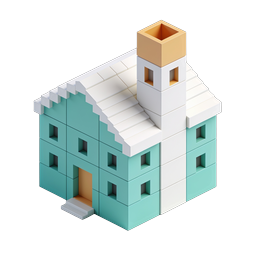 Isometric Block House 3D Icon | Teal Cube Building