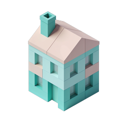 Isometric Block House 3D Icon | Minimalist Architecture