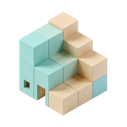 Isometric Block House 3D Icon - Modern Geometric Design