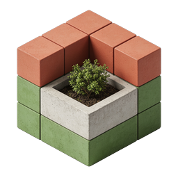 Isometric Block Planter Garden 3D Icon