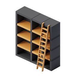 Isometric Bookshelf with Ladder Icon - 3D Storage Design