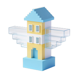 Isometric Building Icon with Glass Balconies | Pastel 3D