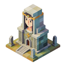 Isometric Church Shrine Voxel Icon - Sacred 3D Monument