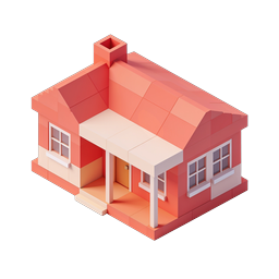 Isometric Coral House Icon - 3D Low-Poly Home Design