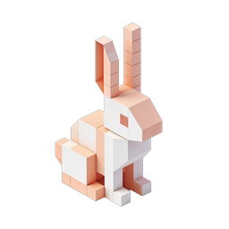 아이소메트릭 큐브 토끼 3D 아이콘 | 모던 블록 버니 디자인