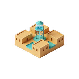 Icona isometrica della torre dell'acqua di un complesso nel deserto - Edificio 3D