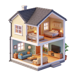 Isometric Dollhouse Cross-Section 3D Icon