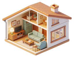 Isometric Dollhouse Icon - 3D Miniature Home Cross-Section