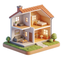 Isometric Dollhouse Cross-Section 3D Icon