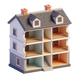 Isometric Dollhouse Icon - 3D Miniature House Cross-Section