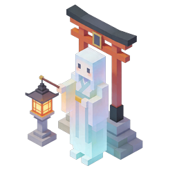 Isometric Ghost with Torii Gate and Japanese Lantern