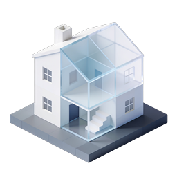 Isometric Glass House Icon | 3D Transparent Home Illustration
