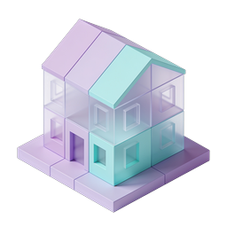 Icono de casa de cristal isométrica - Diseño inmobiliario 3D moderno