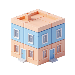 Isometric Clay-Style Two-Story House Building Icon