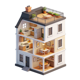 Isometric House Cutaway 3D Illustration Icon