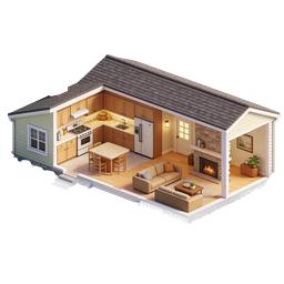 アイソメトリック住宅断面アイコン - 3D ホームインテリアビュー