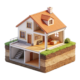 Icona di modello 3D in sezione isometrica di casa