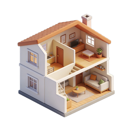 Isometrisches 3D-Puppenhaus-Schnittmodell-Icon