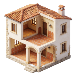 ไอคอน 3D ภาพตัดขวางบ้านสไตล์เมดิเตอร์เรเนียนแบบไอโซเมตริก