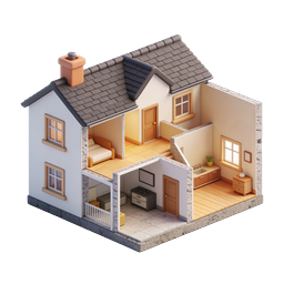 ไอคอนบ้านแบบตัดขวางไอโซเมตริก - ภาพประกอบบ้าน 3D