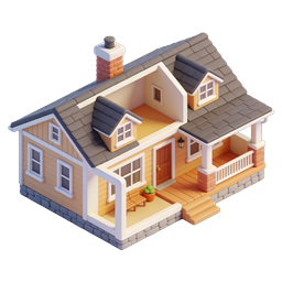 Isometric 3D House Icon with Cross-Section View