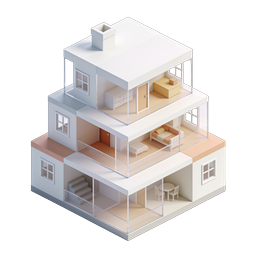 Isometric 3D House Cross-Section Icon for Real Estate
