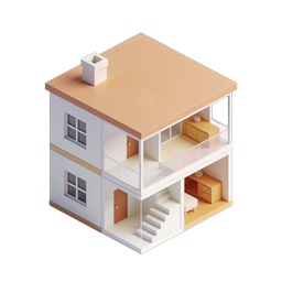 Isometric 3D House Icon - Modern Two-Story Home