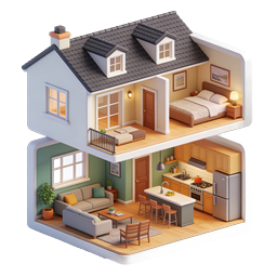 Isometric House 3D Cutaway Interior Illustration Icon