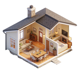 Isometric Cutaway House 3D Icon for Real Estate