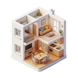 Icona di illustrazione 3D isometrica di interno casa