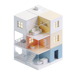 Isometrisches 3D-Hausmodell Schnittmodell Illustration Icon