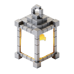 Isometric Voxel Lantern Icon with Glowing Cube