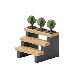 Isometric Plant Shelf Icon - 3D Wooden Display Stand