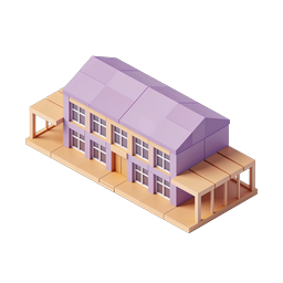 Isometric Purple Building Icon - 3D Low-Poly Architecture