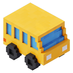 Isometric School Bus Icon - 3D Voxel Style