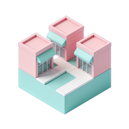 Isometrisches Einkaufszentrum-Icon - Pastellfarbene Ladenfront-Illustration