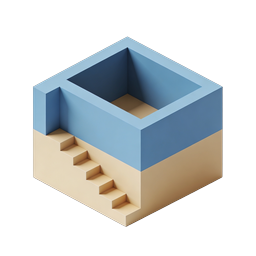 Isometric Structure with Stairs Icon - 3D Blue Box