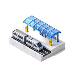 Isometric Train Station Icon - Pixel Art Metro Platform