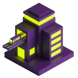 Isometric Train Station Icon - Purple 3D Transit Hub