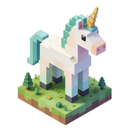 ไอคอน 3D ยูนิคอร์น Voxel แบบ Isometric - สไตล์ Minecraft