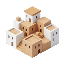 Isometric Village Buildings Icon | 3D Clay Architecture
