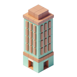 Isometric Voxel Building Icon - 3D Block Tower Design