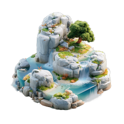 ไอคอนไดโอรามา 3D ทิวทัศน์น้ำตกแบบไอโซเมตริก