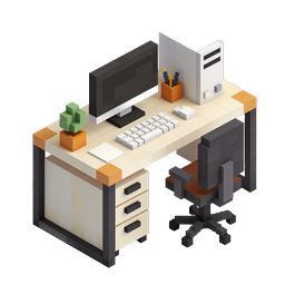 Isometric Workspace Desk Icon | Voxel Office Setup